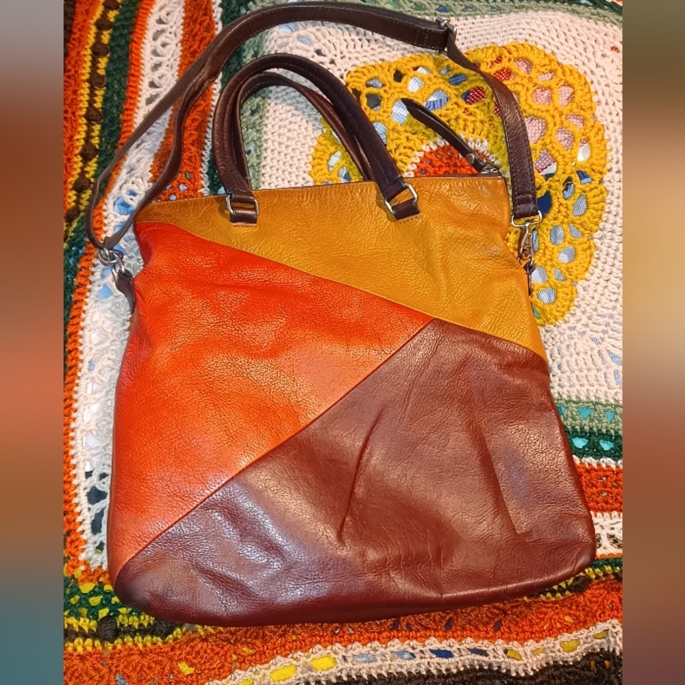 Fossil color Block Large Crossbody Bag